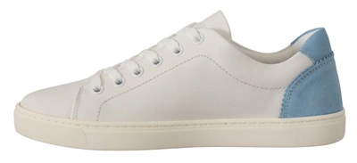 Shop Dolce & Gabbana White Blue Leather Low Top Sneakers Women's Shoes