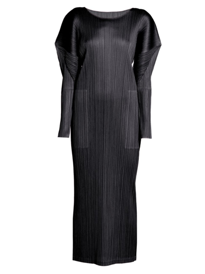 Shop Issey Miyake Women's February Pleated Long-sleeve Midi-dress In Black