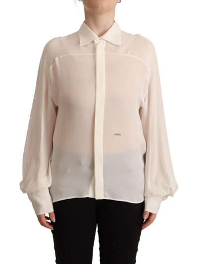 Shop Dsquared² Elegant Off White Silk Long Sleeve Women's Blouse