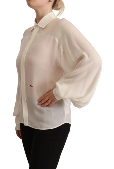 Shop Dsquared² Elegant Off White Silk Long Sleeve Women's Blouse