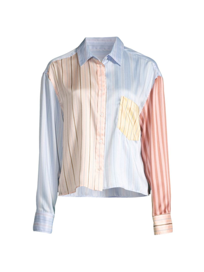 Shop Weekend Max Mara Women's Suez Striped & Colorblocked Button-up Shirt In Sky Blue