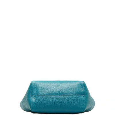 Shop Gucci Shima Line Turquoise Leather Tote Bag ()