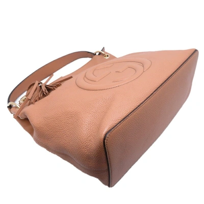Shop Gucci Soho Beige Leather Tote Bag ()