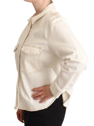 Levi's White Cotton Collared Long Sleeves Button Down Polo Top In White