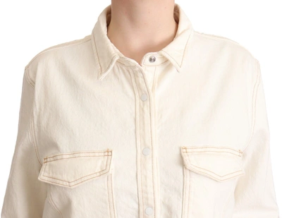 Levi's White Cotton Collared Long Sleeves Button Down Polo Top In White