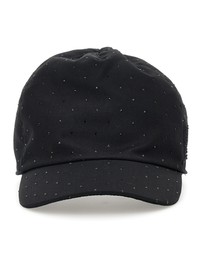 Monnalisa Rhinestone Baseball Cap In Black