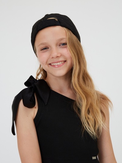 Monnalisa Rhinestone Baseball Cap In Black