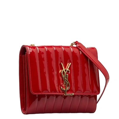 Shop Saint Laurent Vicky Red Patent Leather Shoulder Bag ()