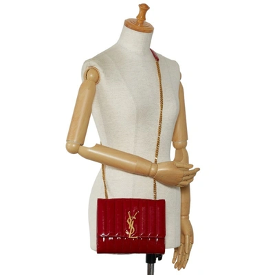 Shop Saint Laurent Vicky Red Patent Leather Shoulder Bag ()