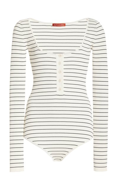 Shop Altuzarra Parley Striped Knit Bodysuit In White