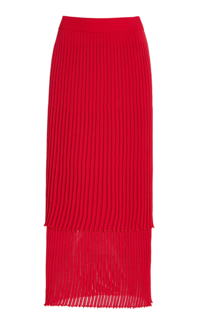 Shop Altuzarra Ariana Pleated Knit Maxi Skirt In Red