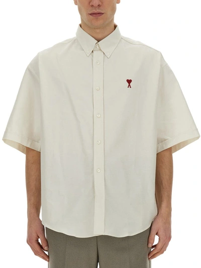 Shop Ami Alexandre Mattiussi Ami Paris Shirt With Logo Embroidery In White