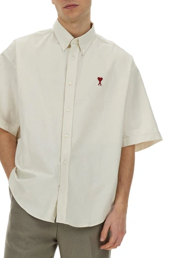 Shop Ami Alexandre Mattiussi Ami Paris Shirt With Logo Embroidery In White