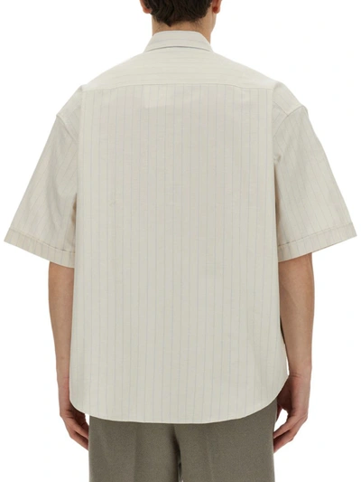 Shop Ami Alexandre Mattiussi Ami Paris Shirt With Logo Embroidery In Beige