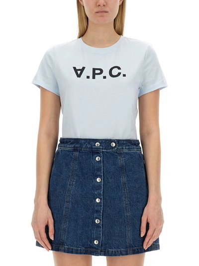 Shop Apc A.p.c. T-shirt With Logo In Azure