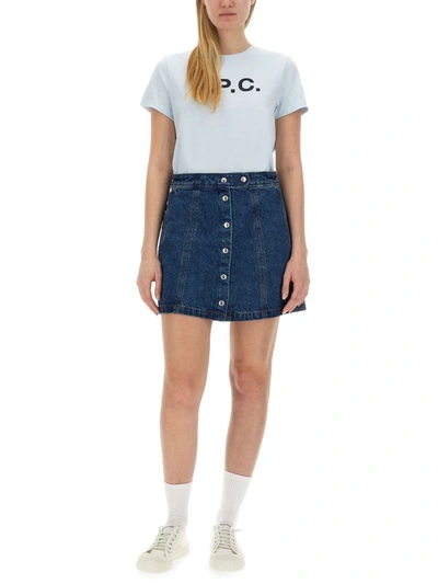Apc Logo Graphic Short Sleeve T-shirt In Azure