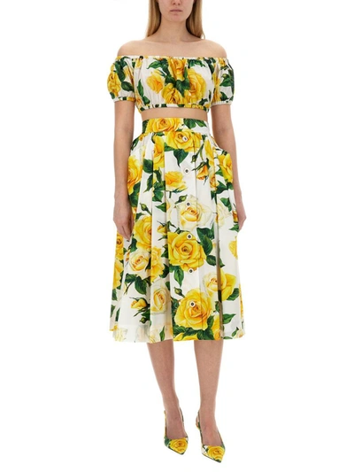 Shop Dolce & Gabbana Flower Print Full Skirt In Multicolour