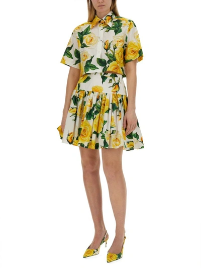 Shop Dolce & Gabbana Short Skirt With Flower Print In Multicolour