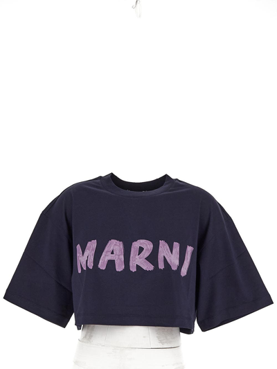 Shop Marni Cotton Cropped T-shirt In Blue