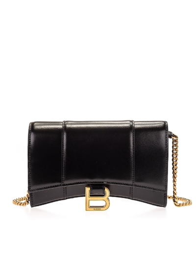 Shop Balenciaga Hourglass Mini Wallet On Chain In Black