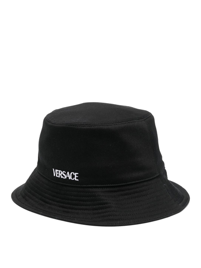 Shop Versace Logo-print Bucket Hat In Black