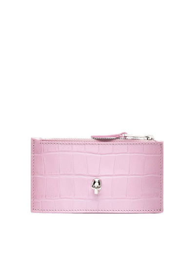 Shop Alexander Mcqueen Croco Effect Wallet With Top Zip Fastening In Pink