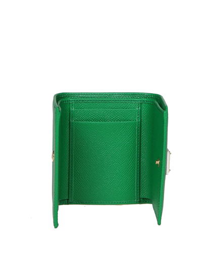 Shop Dolce & Gabbana Leather Wallet With Logo Plaque In Green