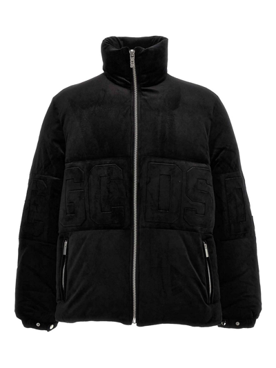 Shop Gcds Velvet Down Jacket In Negro