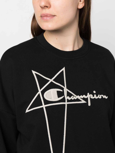Rick Owens ' Crew Neck Sweatshirt With Logo Embroidery In Negro