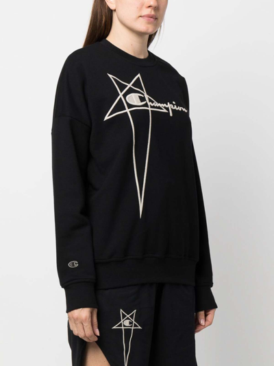 Rick Owens ' Crew Neck Sweatshirt With Logo Embroidery In Negro