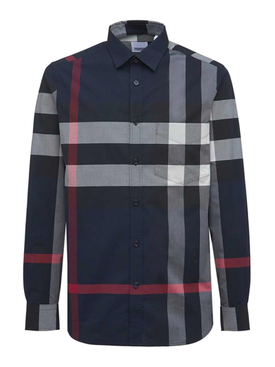 Shop Burberry Cotton Shirt With Check Motif In Azul