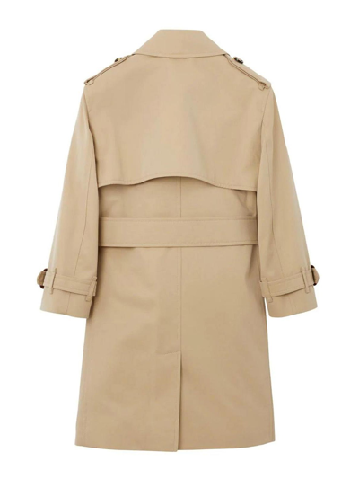 Burberry Pleat Detail Hooded Trench Coat In Beis