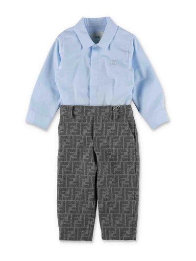 Shop Fendi Cotton Detachable Set With Shirt And Pants In Gris