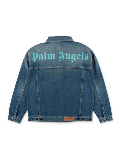 Shop Palm Angels Blue Denim Cotton Boy  Jacket In Azul