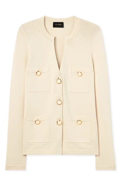 St John Santiago Knit Button Jacket In Ecru
