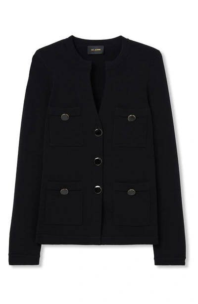 St John Santiago Knit Button Jacket In Black