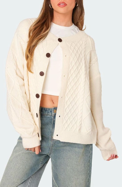 Shop Edikted Rory Oversize Cable Stitch Cardigan In Cream