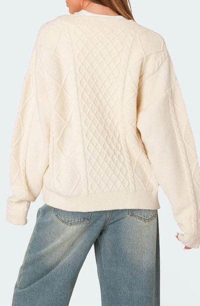 Shop Edikted Rory Oversize Cable Stitch Cardigan In Cream