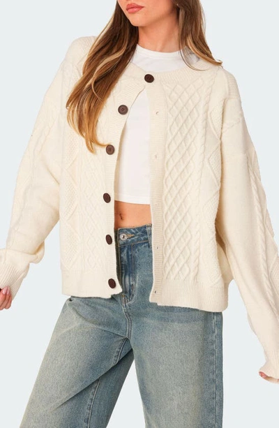 Shop Edikted Rory Oversize Cable Stitch Cardigan In Cream