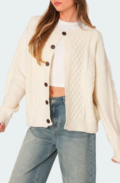 Edikted Rory Oversize Cable Stitch Cardigan In Cream