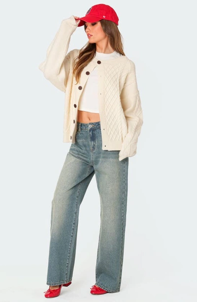 Shop Edikted Rory Oversize Cable Stitch Cardigan In Cream