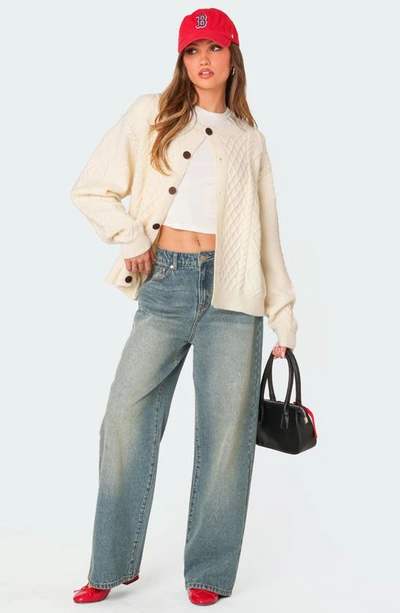 Shop Edikted Rory Oversize Cable Stitch Cardigan In Cream