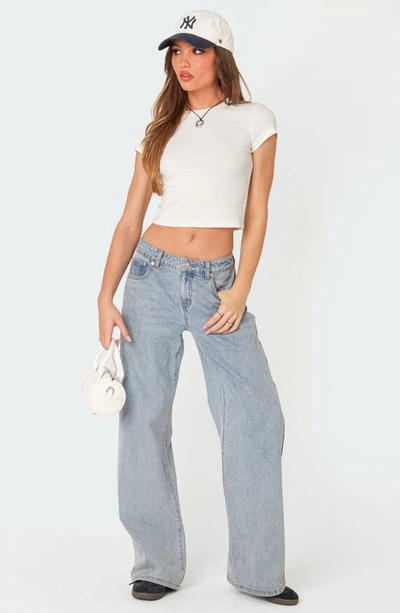 Shop Edikted Better Basics Stretch Cotton Crop T-shirt In White