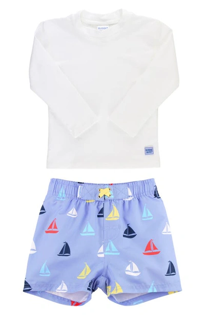 Ruggedbutts Long Sleeve Two-piece Rashguard Swimsuit In Sailboat Multi