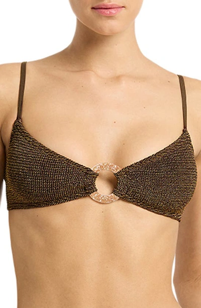 Shop Bondeye Lissio Metallic O-ring Bikini Top In Cocoa Lurex