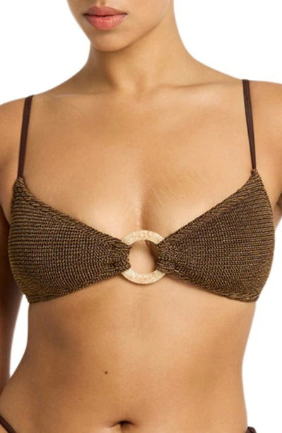 Shop Bondeye Lissio Metallic O-ring Bikini Top In Cocoa Lurex