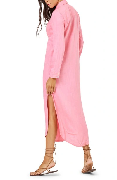 Shop L*space Lspace Presley Long Sleeve Cover-up Shirtdress In Guava