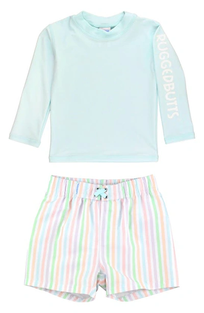 Shop Ruggedbutts Long Sleeve Two-piece Rashguard Swimsuit In Rainbow Stripe