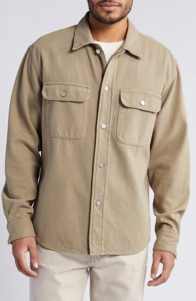 Shop Frame Textured Terry Overshirt In Dark Beige