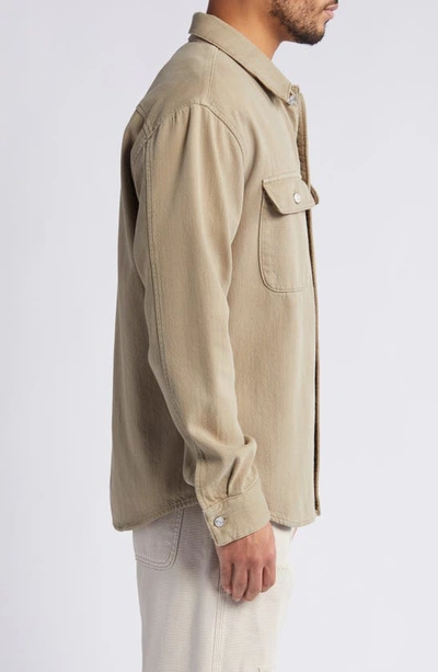 Shop Frame Textured Terry Overshirt In Dark Beige